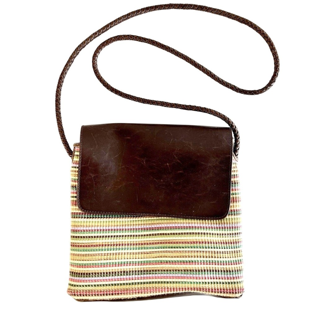 Relic Crossbody Bag Multicolor‎ Stripe Woven Body Brown  Flap Braided Strap